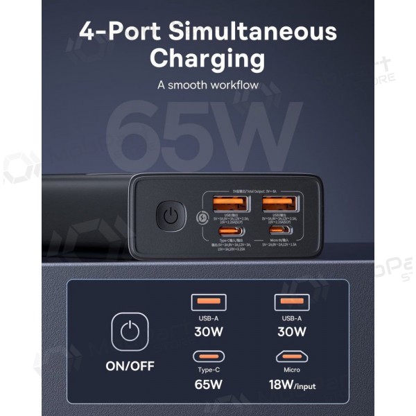 Externe Batterie Power Bank Baseus StarLord 65W 20000mAh Schwarz P10022906113-00 Externe Batterie Power Bank Baseus StarLord 65W 20000mAh Schwarz P10022906113-00