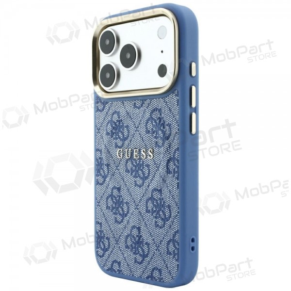 Apple iPhone 18 Pro Hülle - Guess PU Leather 4G Gold Frame Embossed MagSafe (blau)