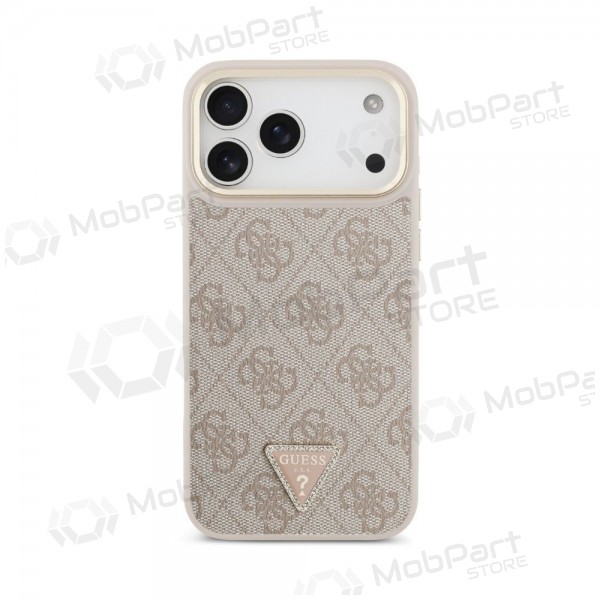 Apple iPhone 18 Pro Hülle - Guess PU Leather 4G Strass Triangle Logo Gold Frame MagSafe (rosa)