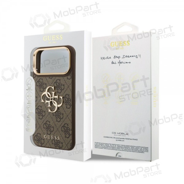 Apple iPhone 18 Pro Max hülle - Guess PU Leather 4G Metal Logo Gold Frame (braun)