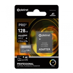 Speicherkarte Platinet MicroSD 128GB (class10 UHS-III 90MB/S) + SD Adapter