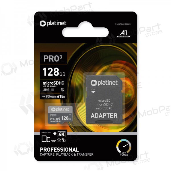Speicherkarte Platinet MicroSD 128GB (class10 UHS-III 90MB/S) + SD Adapter