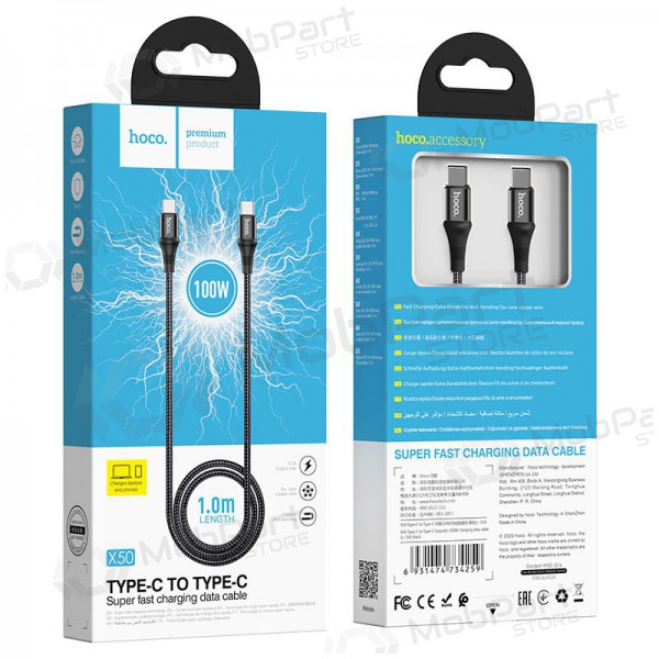 USB-Kabel Hoco X50 Exquisito Type-C - Type-C 100W 1.0m (Schwarz)