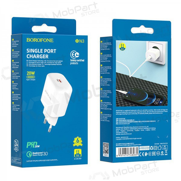 Ladegerät Borofone BN3 Type-C QC 3.0, PD 2.0 20W (Weiß)