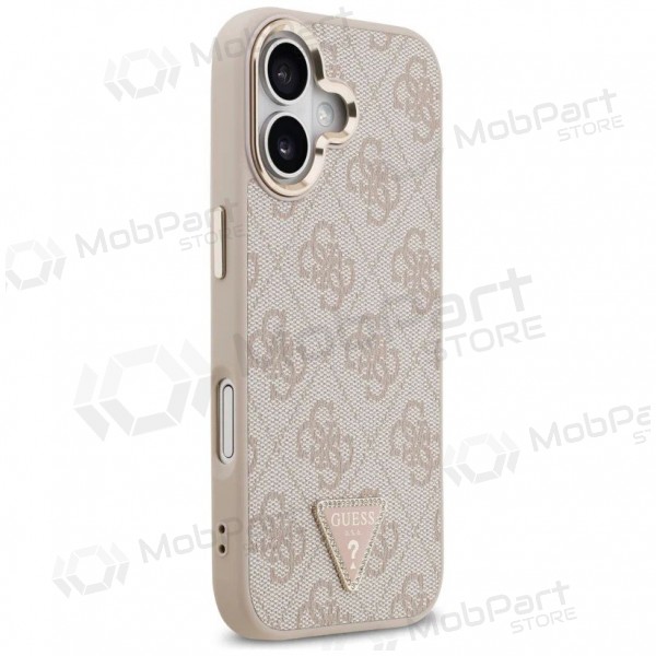 Apple iPhone 17 hülle - Guess PU Leather 4G Strass Triangle Logo Gold Frame MagSafe (rosa)