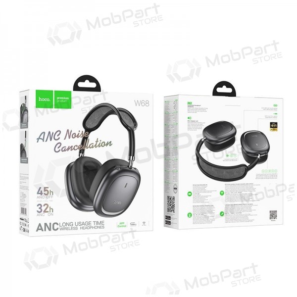 Kabellose kopfhörer mit mikrofon Hoco W68 ANC Bluetooth schwarz