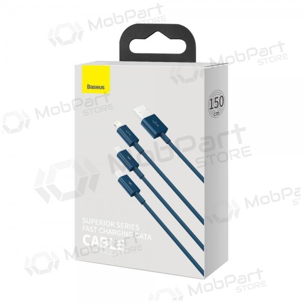 USB-Kabel Baseus Superior USB - microUSB+Lightning+Type-C 100W 1.5m (blau) CAMLTYS-03