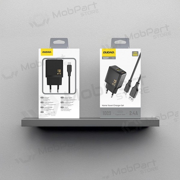 Dudao A23T 12 W USB-A Telefonladegerät mit USB-C Kabel 1 m schwarz