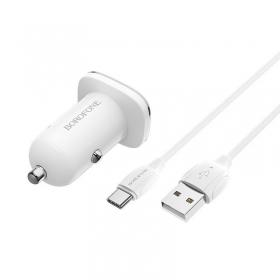 Ladegerät automobilinis Borofone BZ12A Quick Charge 3.0 + Type-C (Weiß)