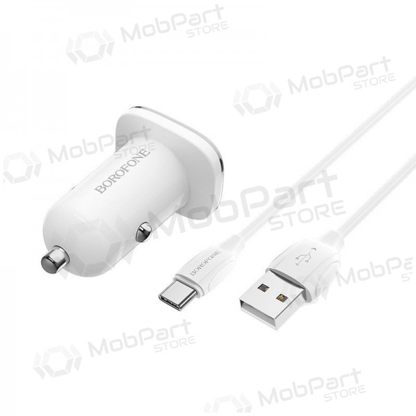Ladegerät automobilinis Borofone BZ12A Quick Charge 3.0 + Type-C (Weiß)