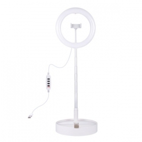 LED žiedinė Lampe 26cm, su stovu iki 138cm, su telefono laikikliu, USB