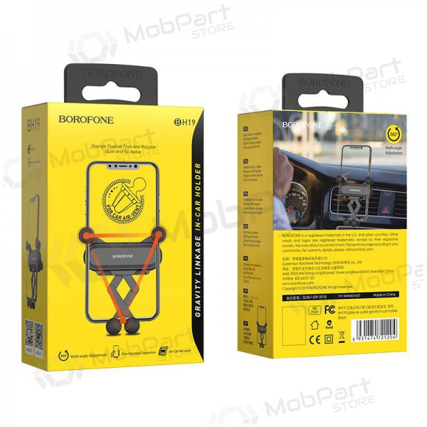 Automobilinis Universal telefono laikiklis Borofone BH19 mounted on ventilation grilles, Schwarz Automobilinis Universal telefono laikiklis Borofone BH19 mounted on ventilation grilles, Schwarz