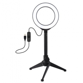 LED žiedinė Lampe 12cm, su trikoju staliniu stovu iki 21.8cm, USB,