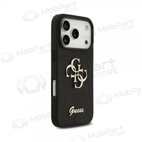 Apple iPhone 18 Pro Hülle - Guess PU Fixed Glitter 4G Metal Logo (Schwarz)