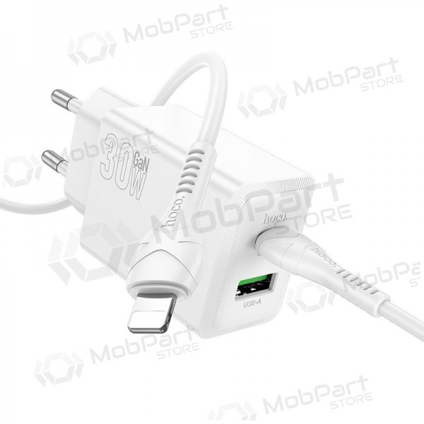 Telefonladegerät Hoco N71 30 W GaN USB-C + USB-A mit Lightning Kabel 1 m weiß
