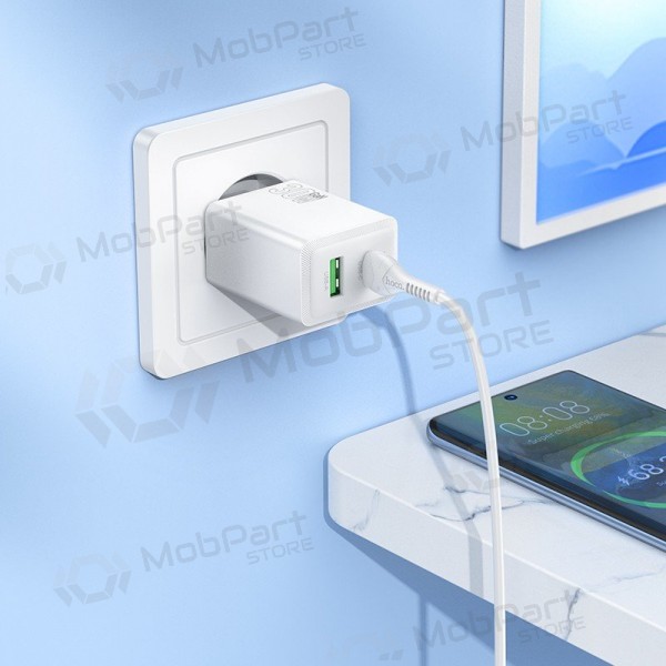 Hoco N71 30 W GaN USB-C + USB-A Telefonladegerät mit 1 m USB-C Kabel, weiß