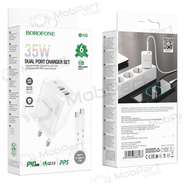 Ladegerät buitinis Borofone BN9 2xType-C 35W + Type-C Weiß