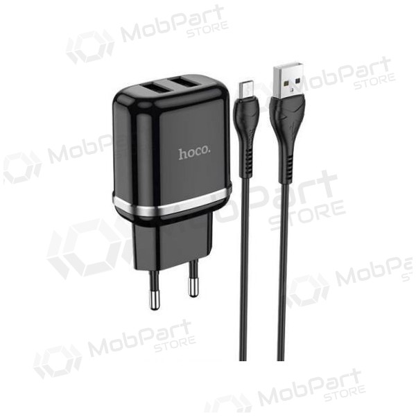 Ladegerät HOCO N4 Aspiring Dual USB + microUSB Kabel (5V 2.4A) (Schwarz)