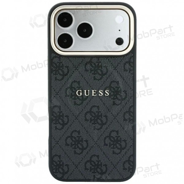 Apple iPhone 18 Pro hülle - Guess PU Leather 4G Gold Frame Embossed MagSafe (schwarz)