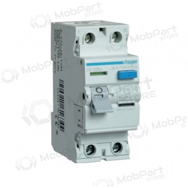 Srovės nuotekio relė Hager CD226J (AC, 25A, 2P, 30mA, 230V)