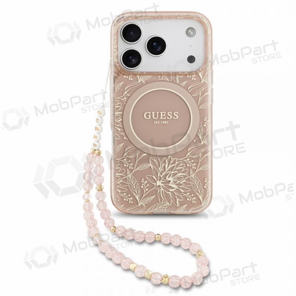 Apple iPhone 18 Pro Hülle - Guess IML Flowers Allover Strap MagSafe (Rosa)