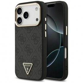 Apple iPhone 17 Pro Max hülle - Guess PU Leather 4G Strass Triangle Logo Gold Frame MagSafe
