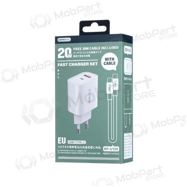 Telefonladegerät Remax RP-U120 20 W USB-C + USB-A mit USB-C Kabel 1 m weiß