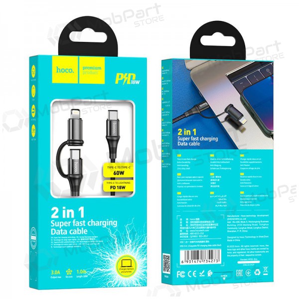 USB Kabel Hoco X50 2-in-1 Exquisito Type-C - Type-C / Lightning 1.0m (Schwarz)