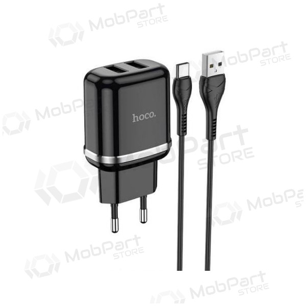 Ladegerät HOCO N4 Aspiring Dual USB + type-C Kabel (5V 2.4A) (Schwarz)