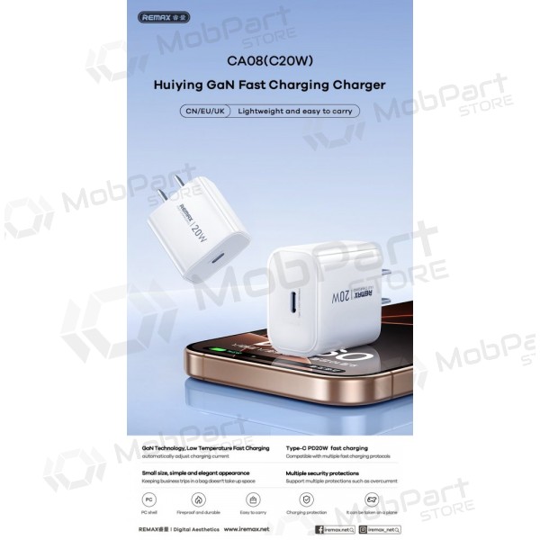 Telefonladegerät Remax CA08 20 W USB-C weiß