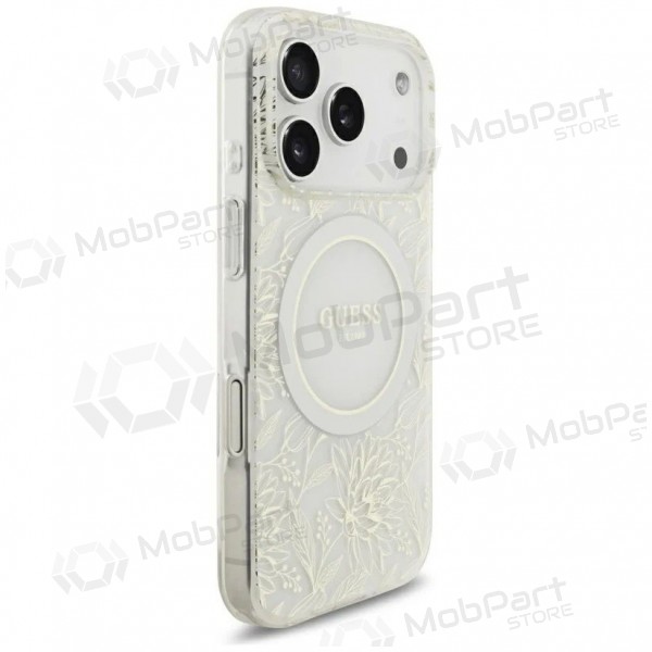 Apple iPhone 18 Pro hülle - Guess IML Flowers Allover Strap MagSafe (weiß)