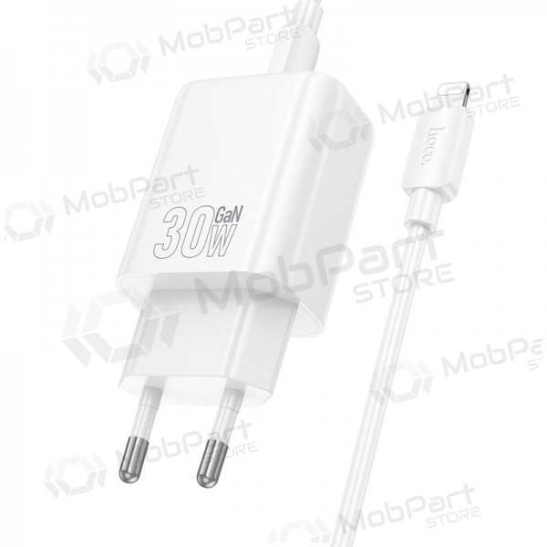 Telefonladegerät Hoco N63 30 W GaN USB-C + USB-A mit Lightning-Kabel 1 m weiß