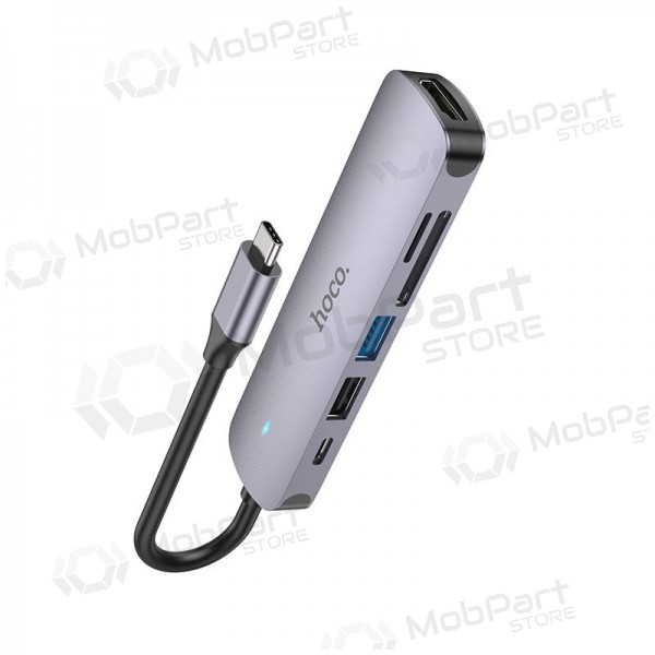 USB-C adapter Hoco HB28 USB-C zu HDMI + USB 3.0 + USB 2.0 + SD + TF + PD grau