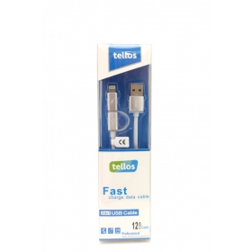 USB Kabel Tellos TPE 2in1 microUSB - Lightning (Silbrig) 1.2m