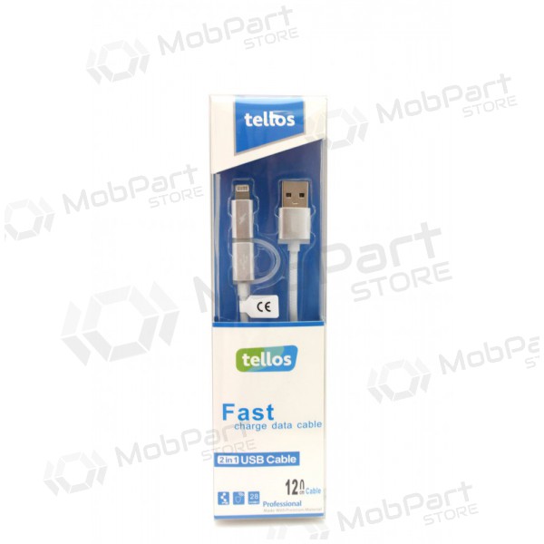 USB Kabel Tellos TPE 2in1 microUSB - Lightning (Silbrig) 1.2m