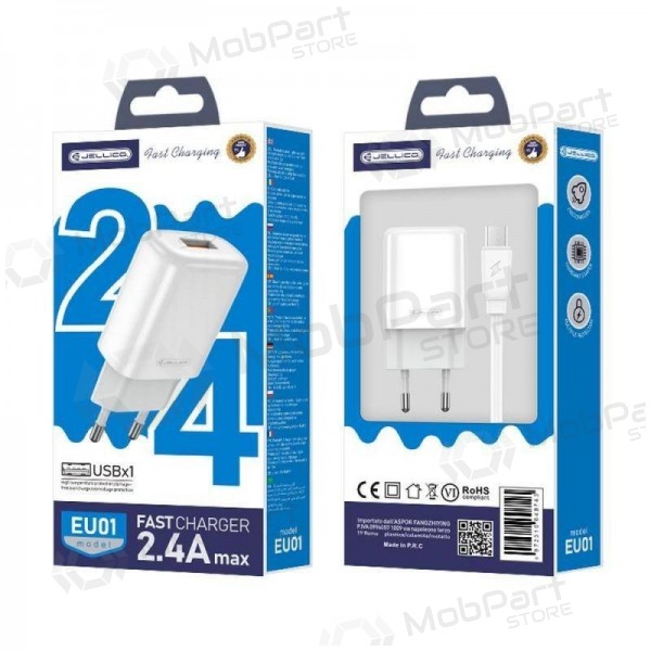 Ladegerät buitinis Jellico EU01 2.4A USB + MicroUSB Weiß