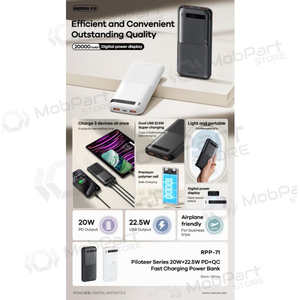 Externe Batterie Power Bank Remax RPP-71 22.5W 10000mAh Schwarz