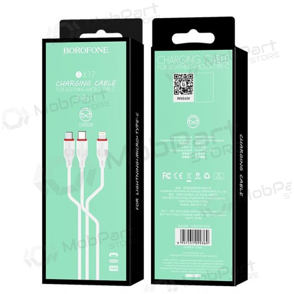 USB Kabel Borofone BX17 3in1 microUSB-Lightning-Type-C (Weiß)