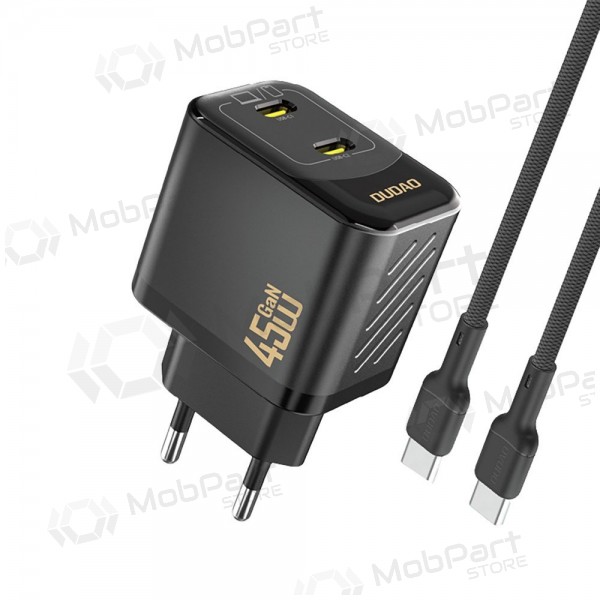 Telefonladegerät Dudao A28PC 45 W GaN 2x USB-C mit USB-C Kabel 1 m schwarz