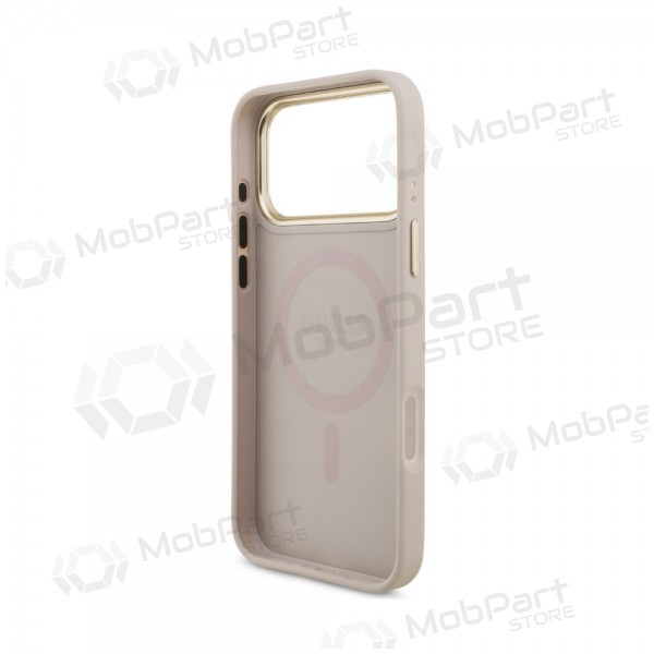 Apple iPhone 18 Pro Max hülle - Guess PU Leather 4G Strass Triangle Logo Gold Frame MagSafe (rosa)