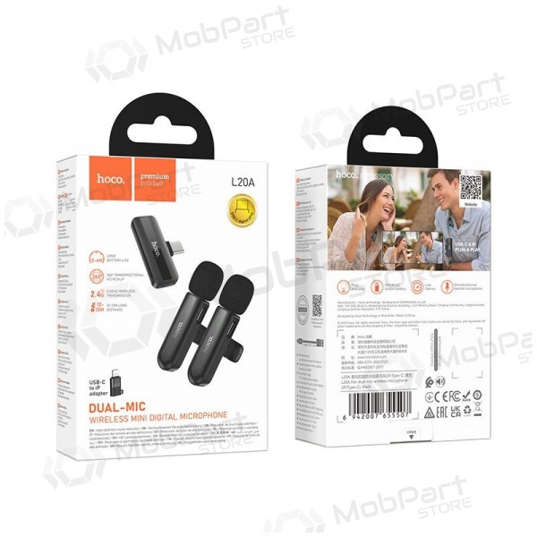 Belaidžių mikrofonų rinkinys Hoco L20A USB-C/Lightning Schwarz