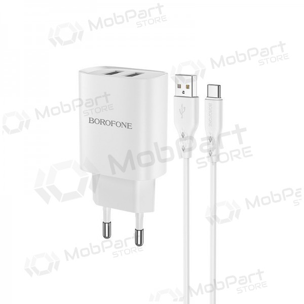 Ladegerät Borofone BN2 2xUSB 2.1A + USB Type-C (Weiß)