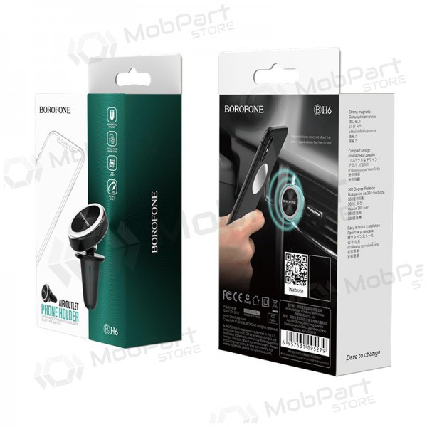 Automobilinis Universal telefono laikiklis Borofone BH6, mounted on ventilation grilles, magnetic, Schwarz Automobilinis Universal telefono laikiklis Borofone BH6, mounted on ventilation grilles, magnetic, Schwarz