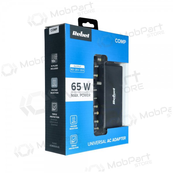 Ladegerät REBEL für Notebook / Laptop 65W / 18-20V (schwarz)