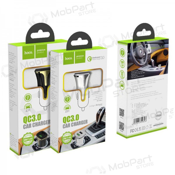 Ladegerät automobilinis Hoco Z31 Quick Charge 3.0 (3.4A) x 2 USB (Schwarz)