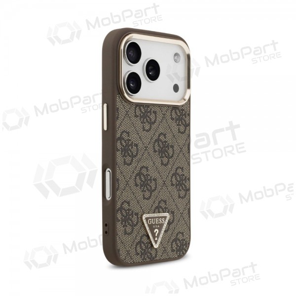 Apple iPhone 18 Pro Hülle - Guess PU Leather 4G Strass Triangle Logo Gold Frame MagSafe (braun)