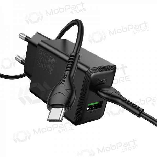 Telefonladegerät Hoco N71 30 W GaN USB-C + USB-A mit USB-C Kabel 1 m schwarz