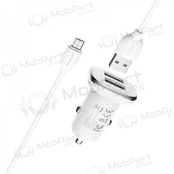 Ladegerät automobilinis Borofone BZ12 USB + microUSB (2.4A) (Weiß)