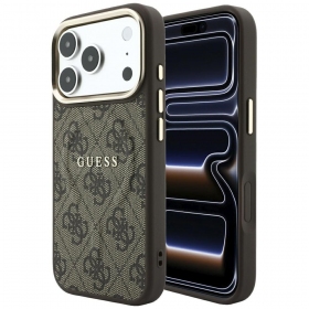 Apple iPhone 18 Pro Max hülle - Guess PU Leather 4G Gold Frame Embossed MagSafe (schwarz)