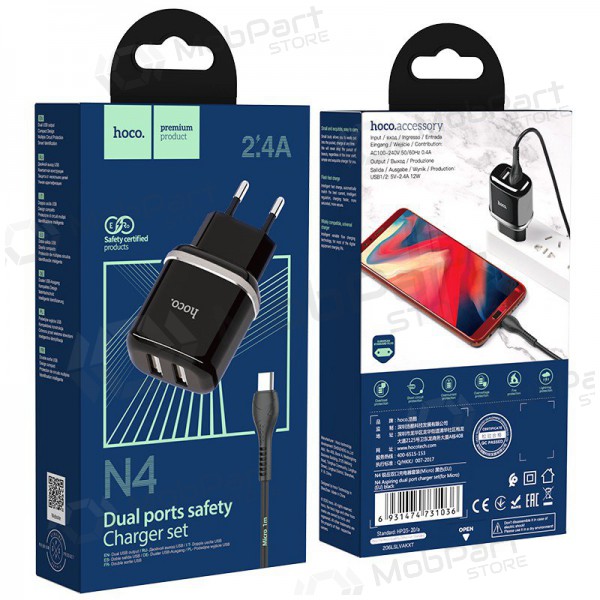 Ladegerät Hoco N4 + microUSB (2.4A) (Schwarz)